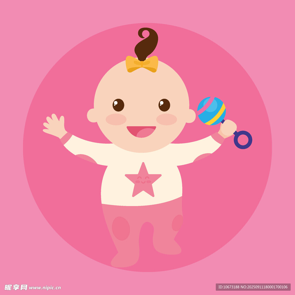 可愛嬰兒手持搖鈴笑開懷