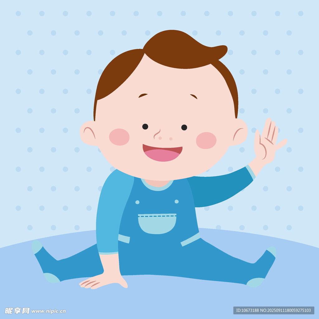 可愛寶寶坐著開心比耶