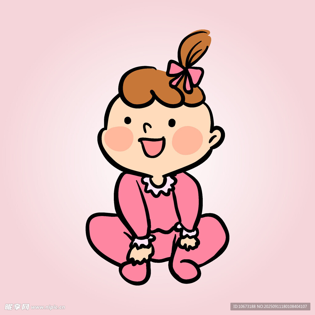 可愛坐地的扎辮小女孩