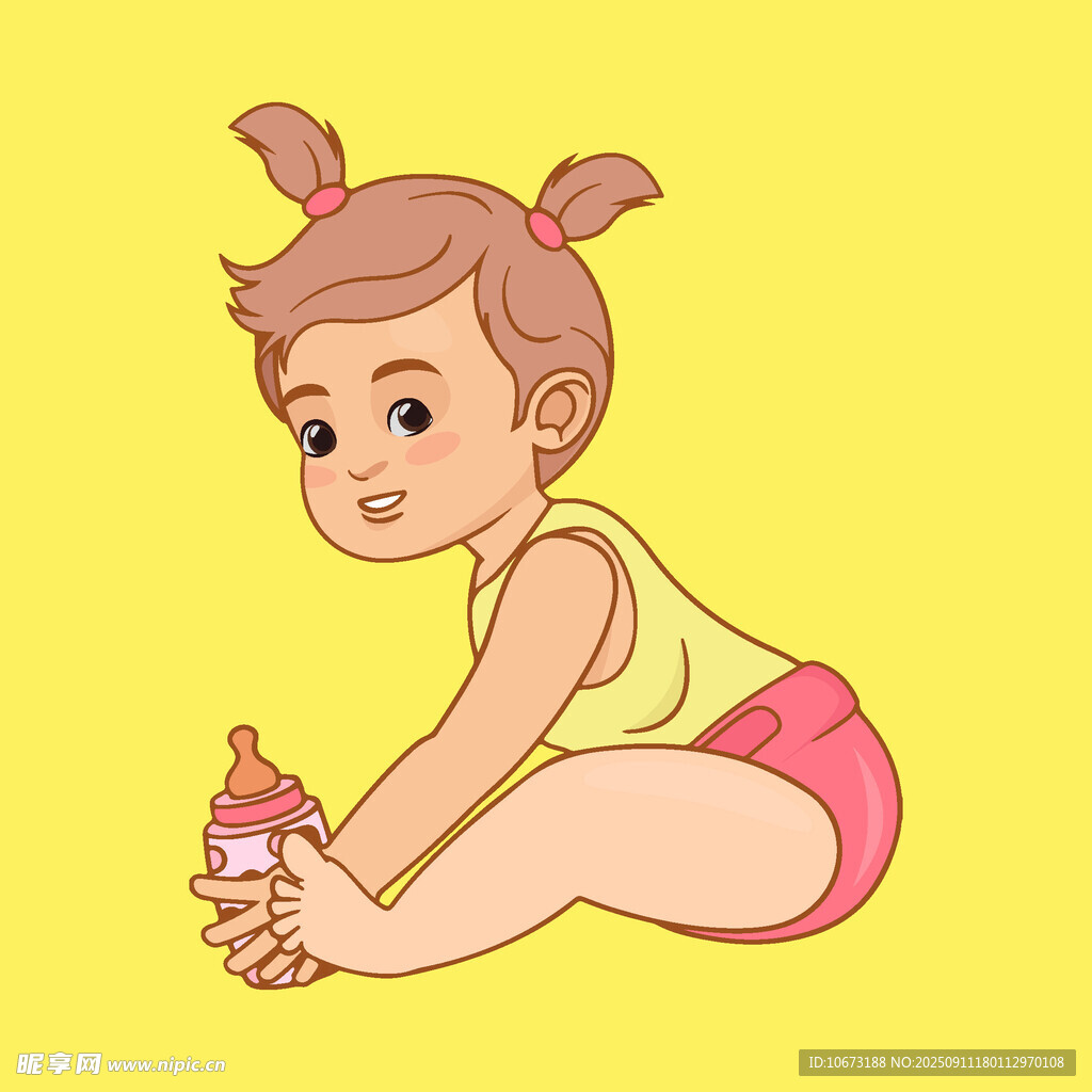 可愛寶寶玩耍拿奶瓶
