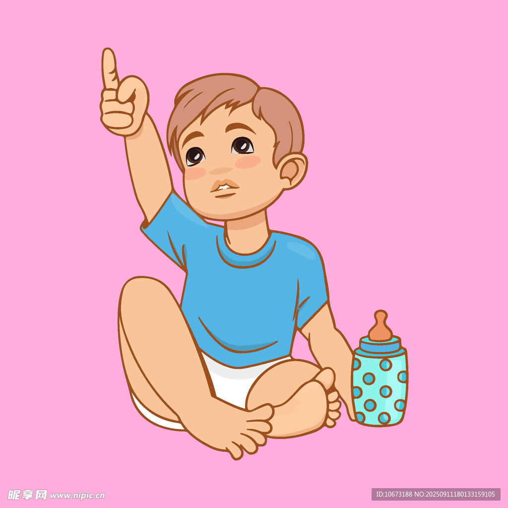 坐著指向上方的可愛小嬰兒