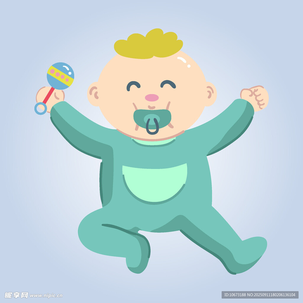 可愛寶寶手持搖鈴歡樂跳躍