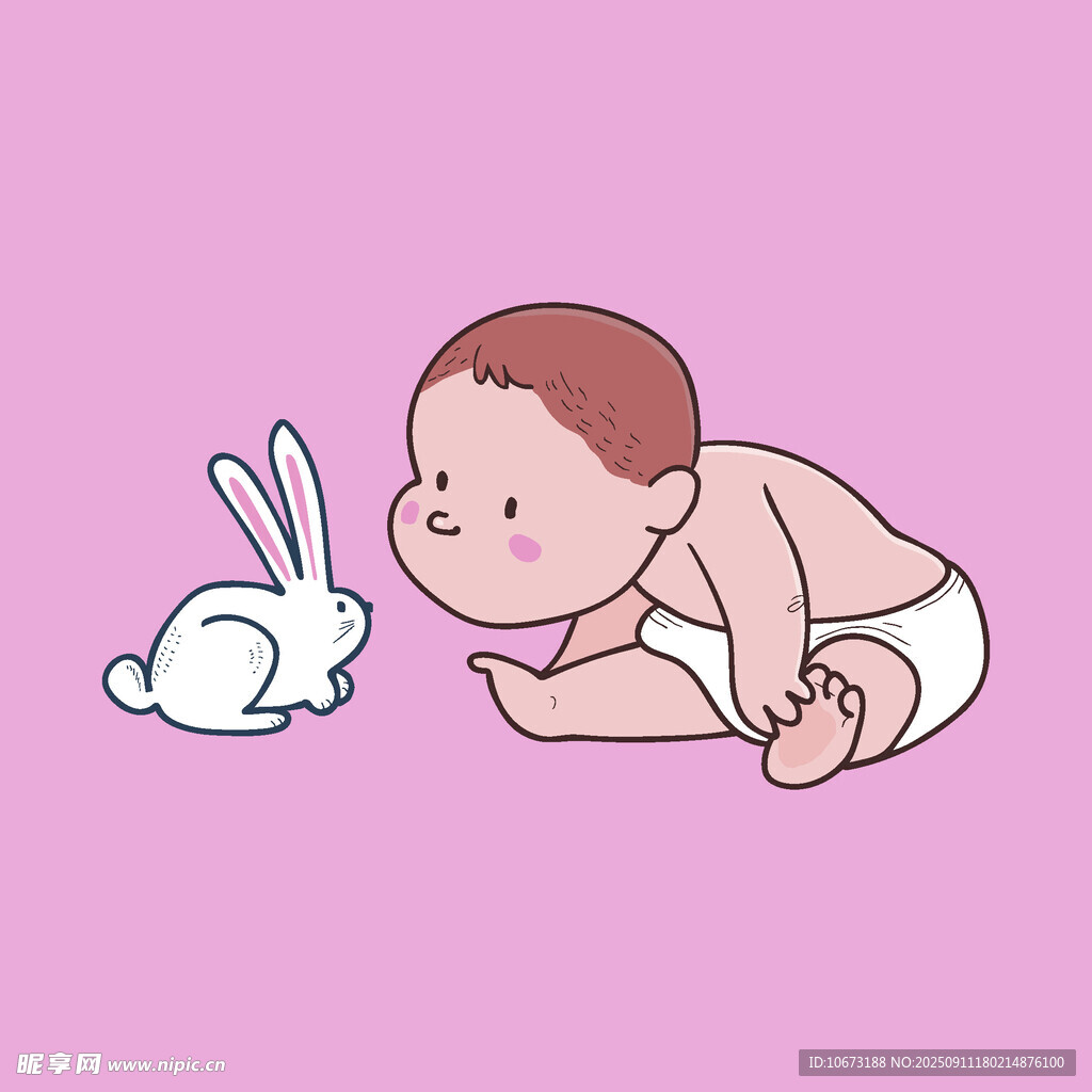 嬰兒與白兔的溫馨瞬間