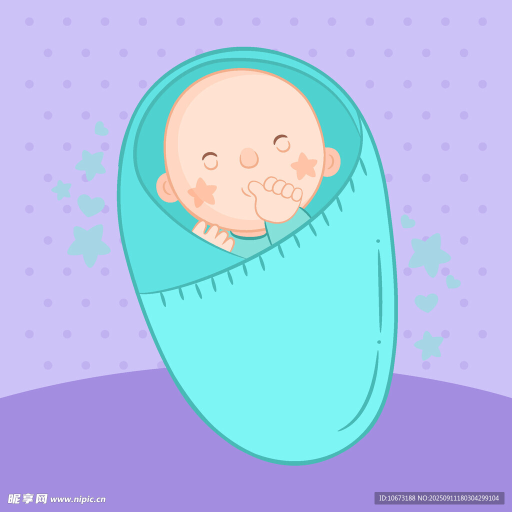 熟睡的裹襁褓小嬰兒