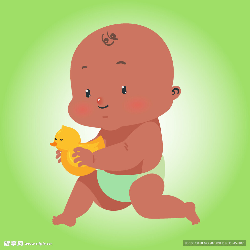 爬行的嬰兒與小黃鴨玩具