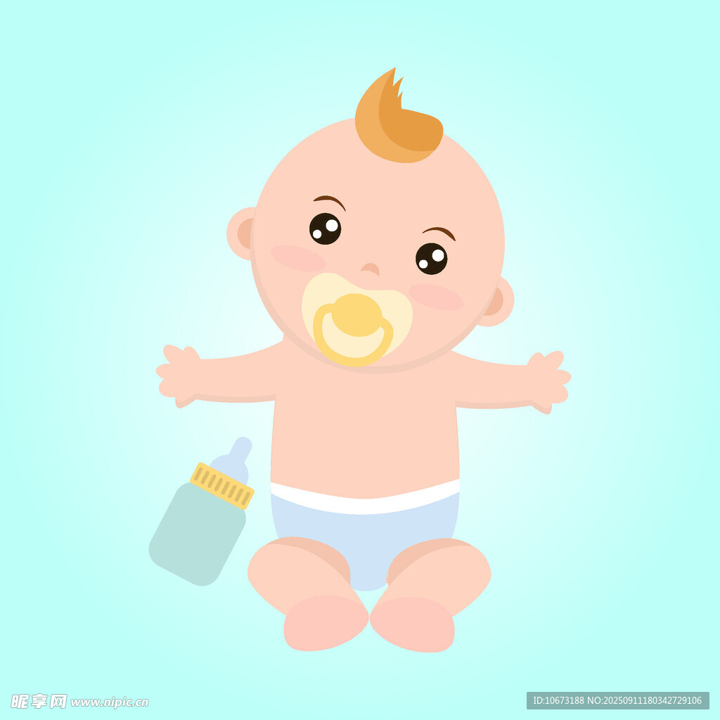 可愛(ài)嬰兒手持奶瓶