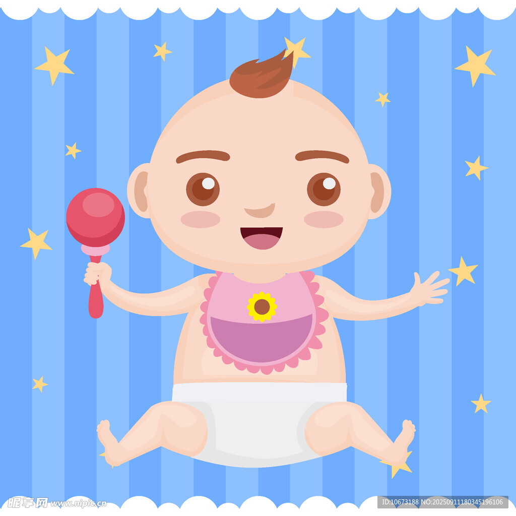 可愛寶寶手持搖鈴歡樂玩耍