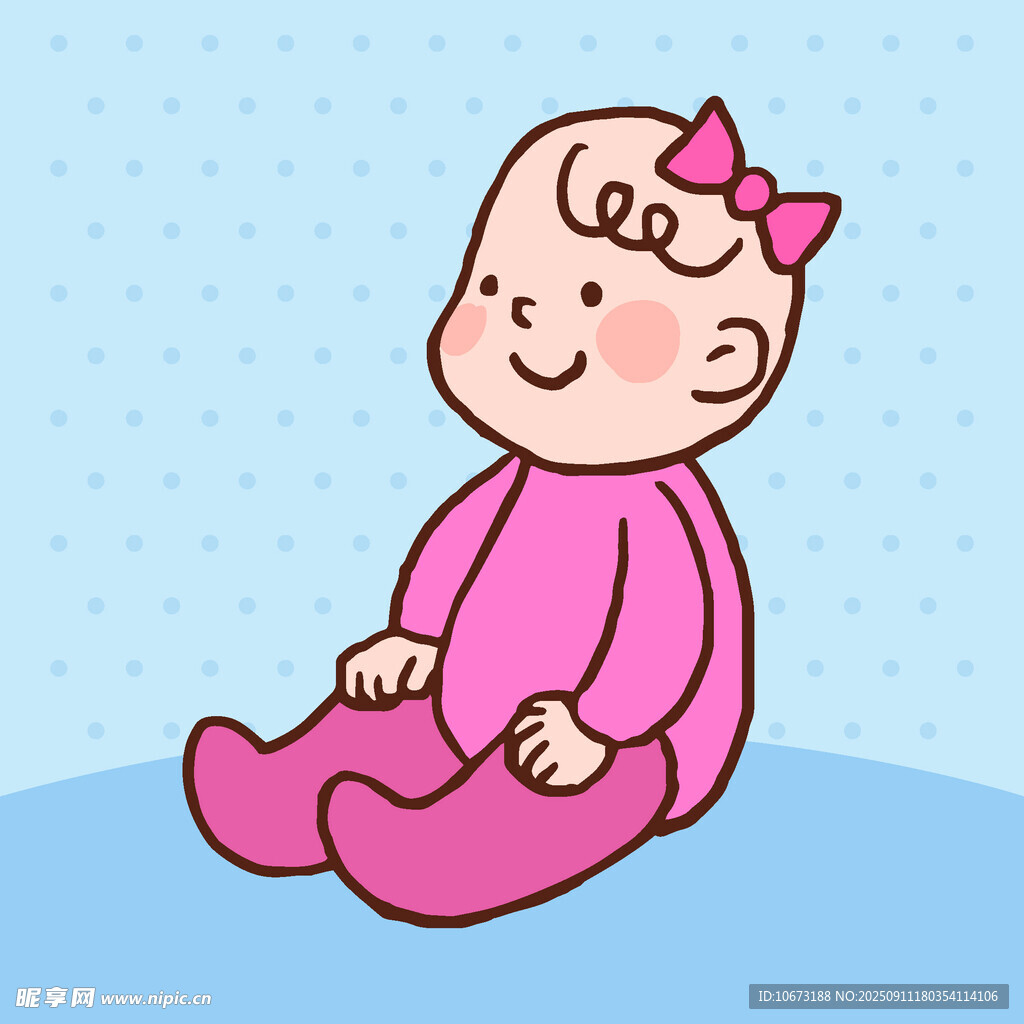 可愛粉色系坐立小嬰兒