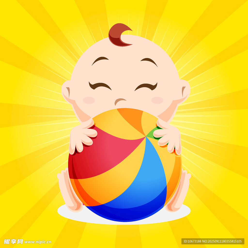 可愛寶寶抱彩色球玩耍