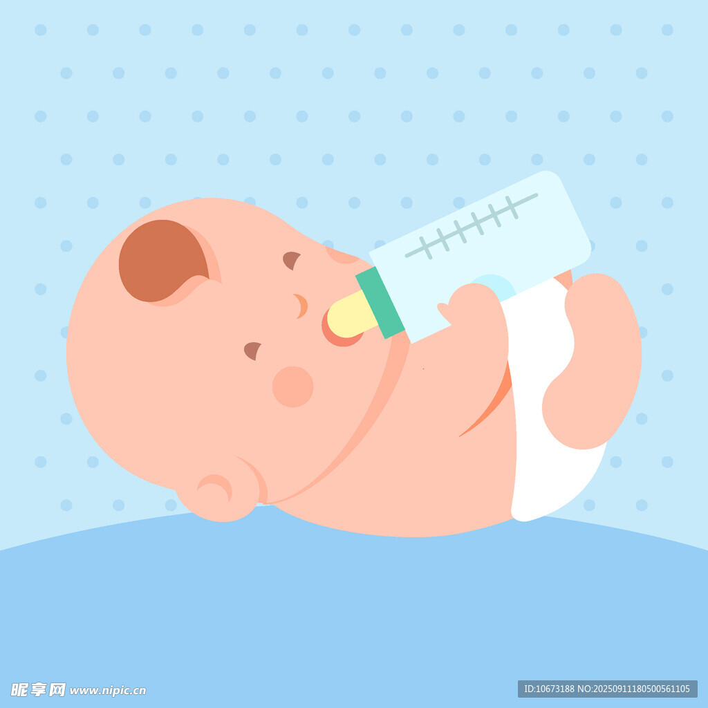 躺著喝奶的可愛小嬰兒
