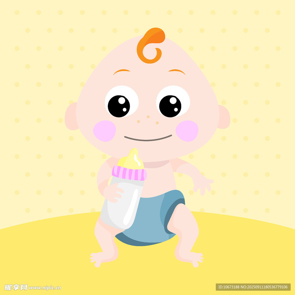 可愛(ài)嬰兒手持奶瓶