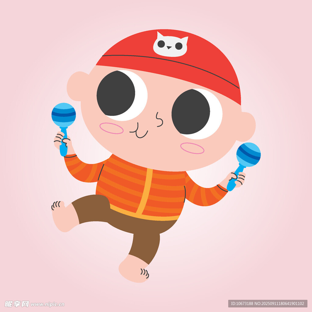 可愛卡通敲鈴小孩形象