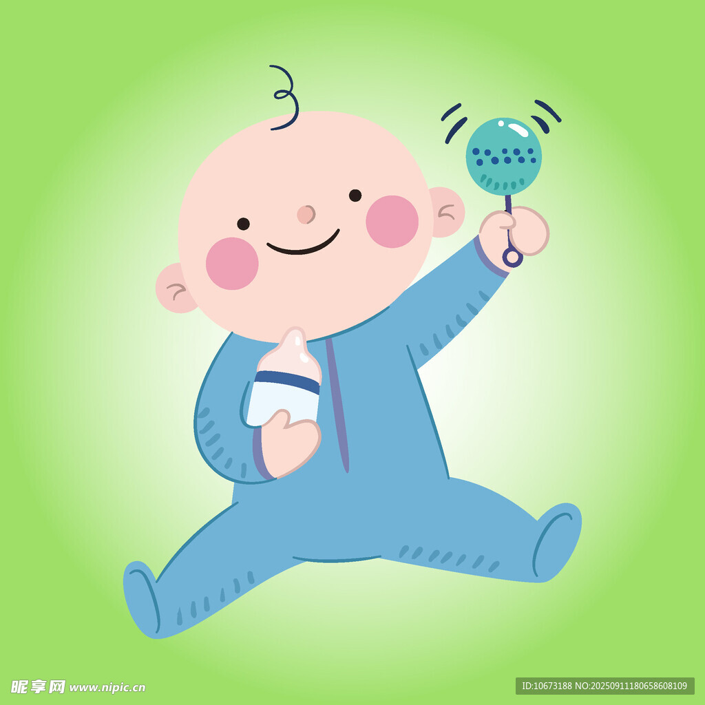 可愛寶寶手持搖鈴歡樂玩耍