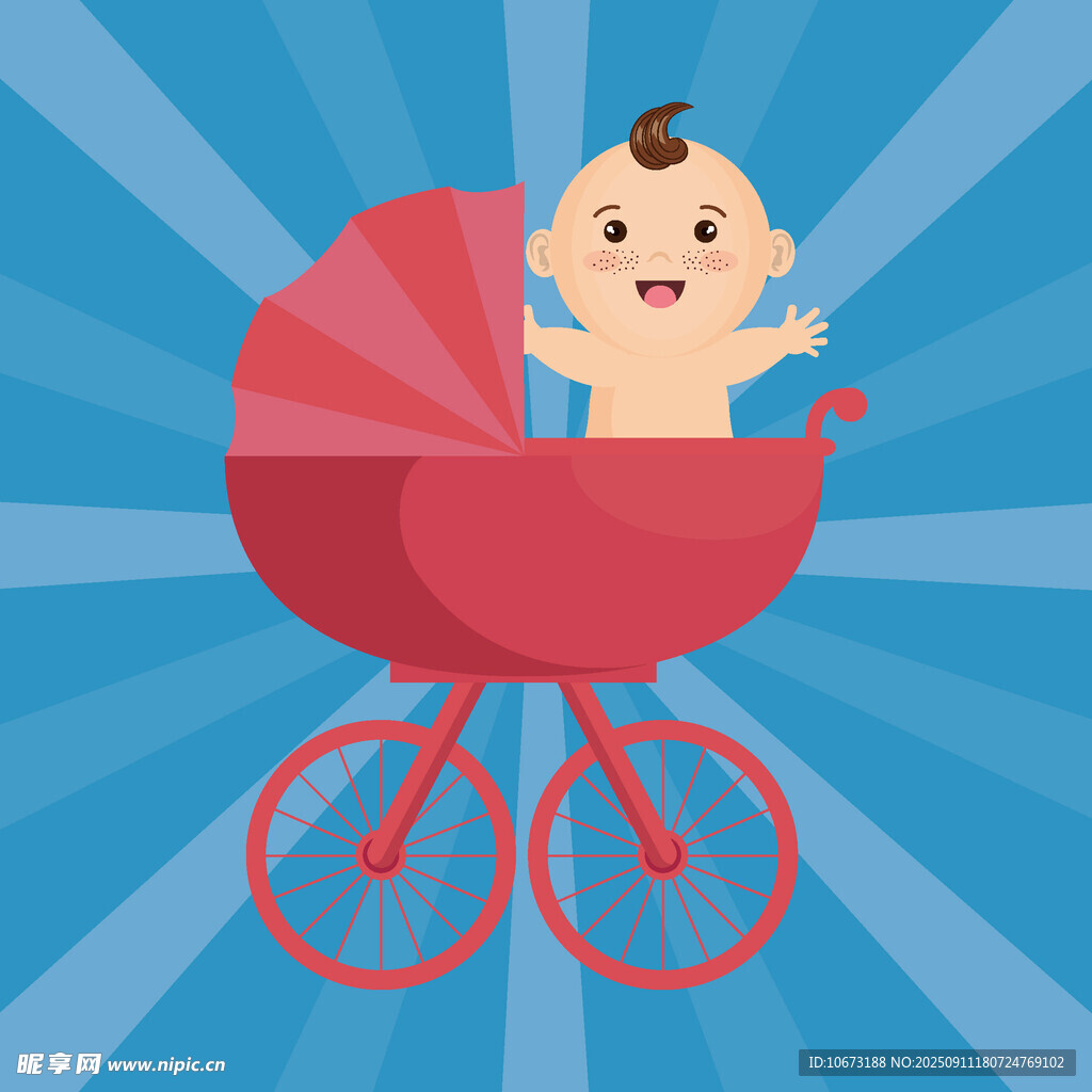 嬰兒坐紅色嬰兒車