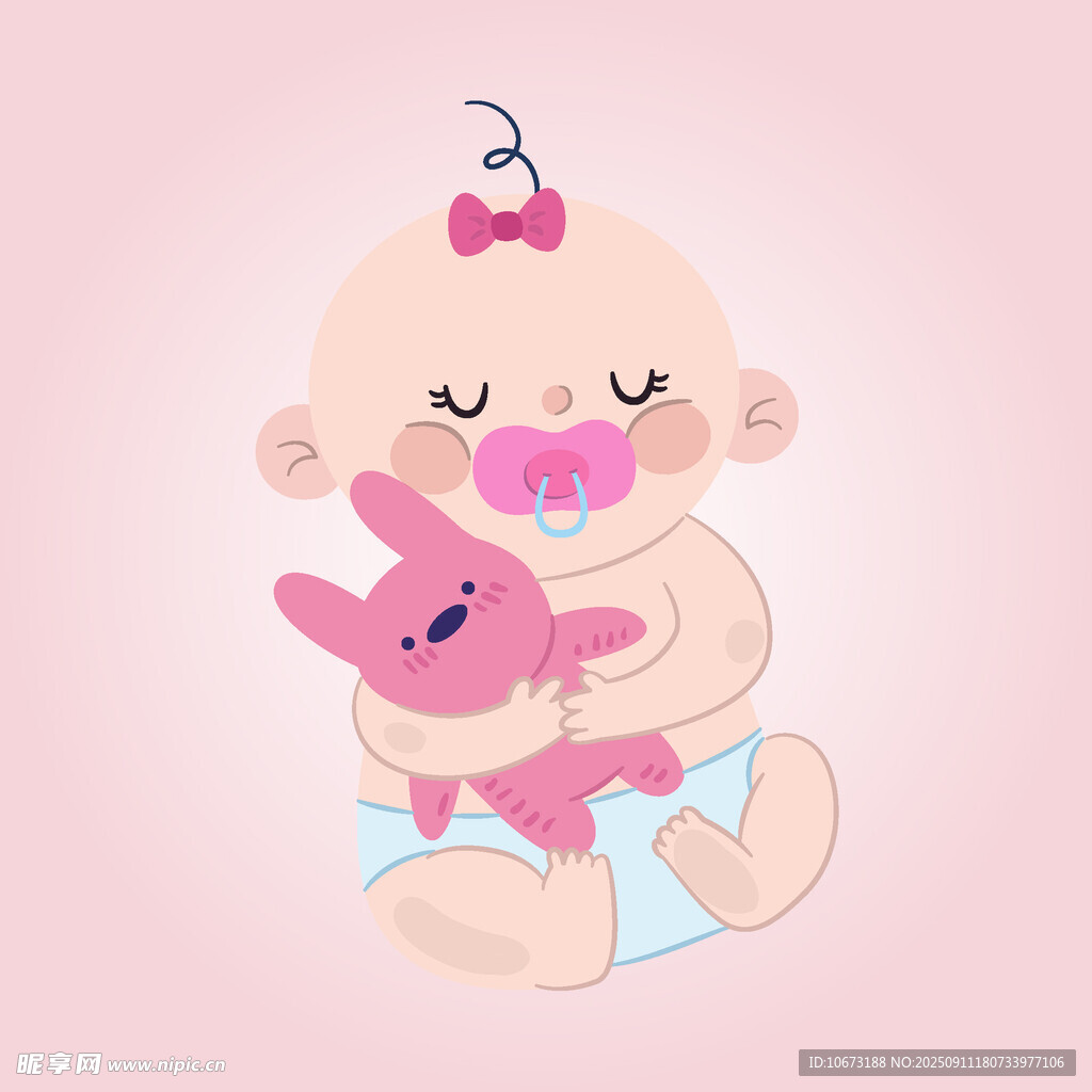 可愛(ài)寶寶抱著粉色玩偶