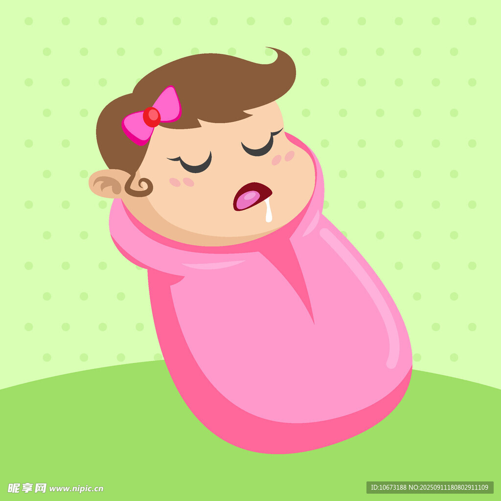 熟睡的裹粉色襁褓小嬰兒