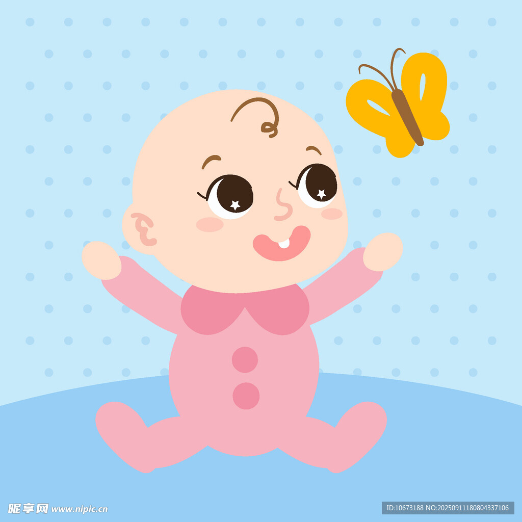 可愛嬰兒伸手逗弄蝴蝶