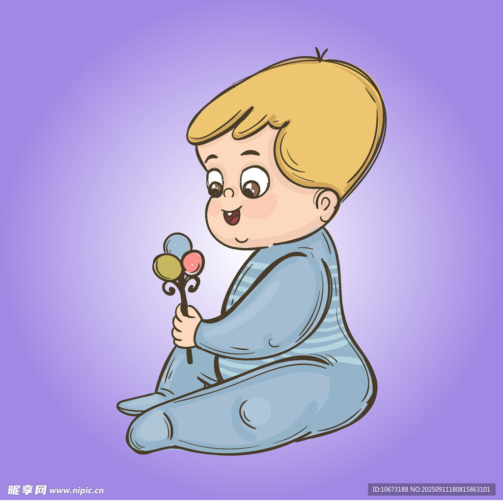 坐著玩撥浪鼓的可愛寶寶