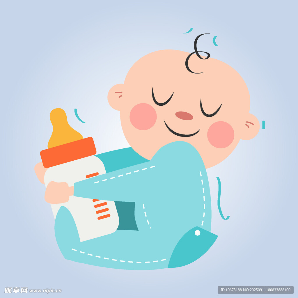 可愛嬰兒抱奶瓶溫馨畫面