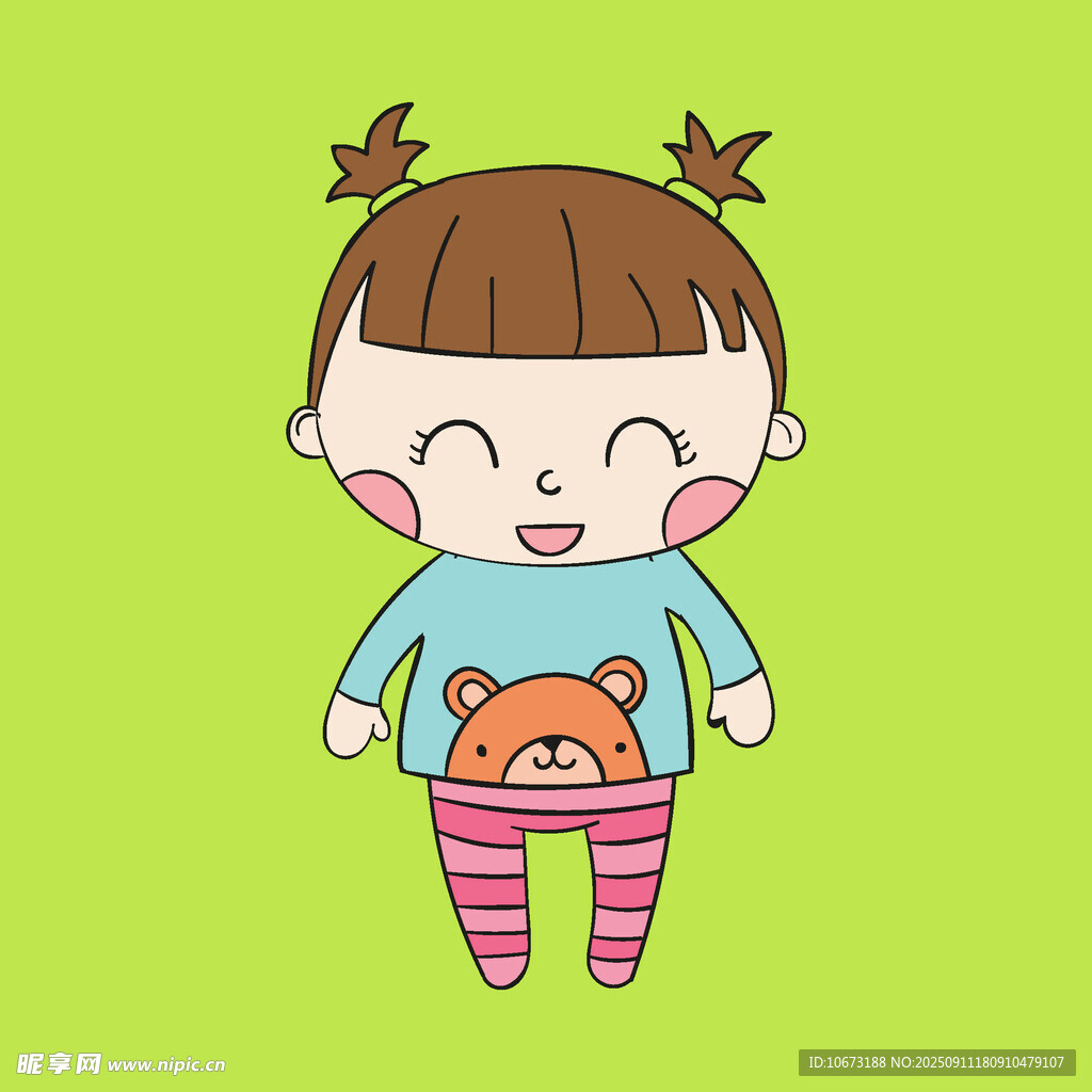 扎雙馬尾抱小熊的萌娃