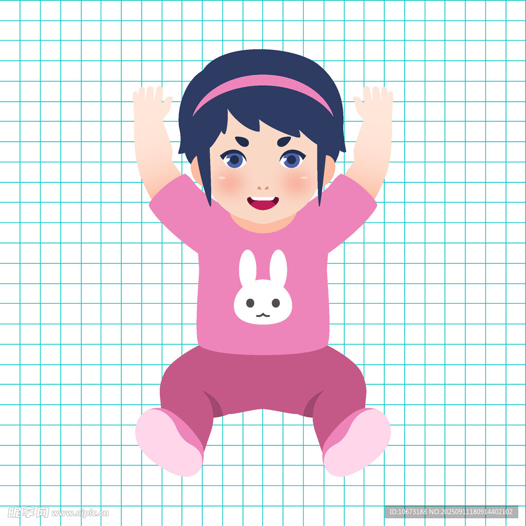 可愛小女孩開心坐地舉手