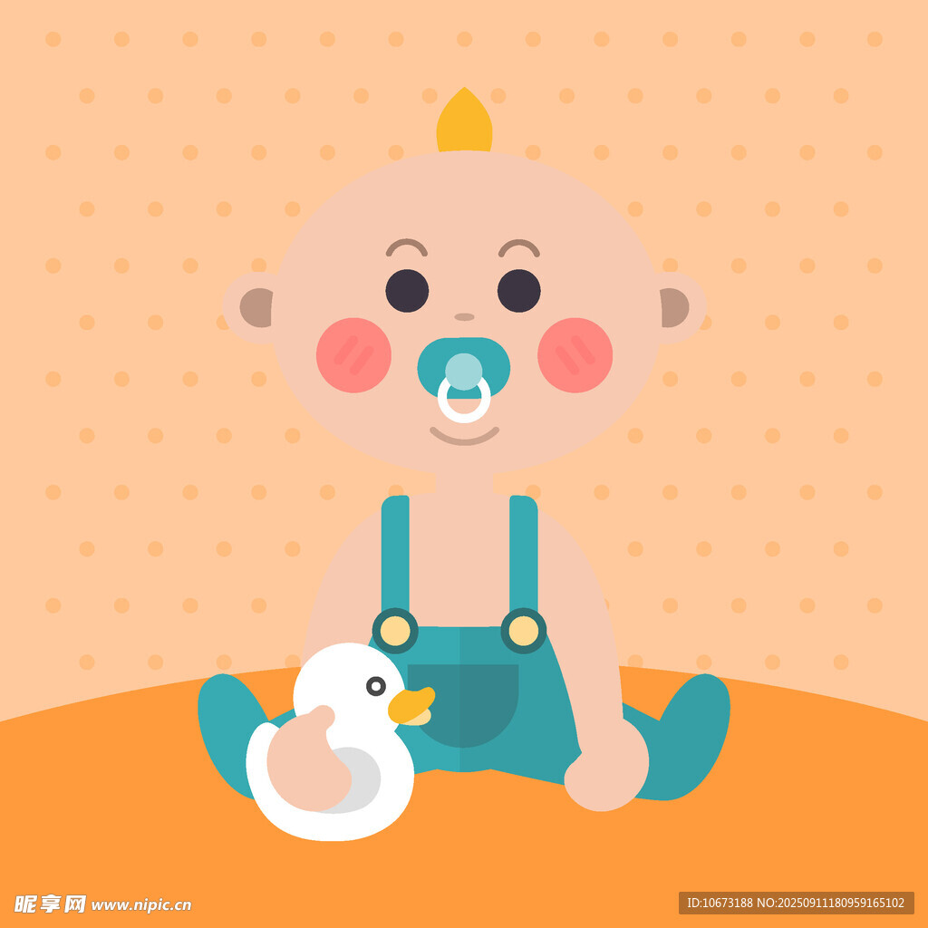 可愛(ài)嬰兒與小黃鴨相伴