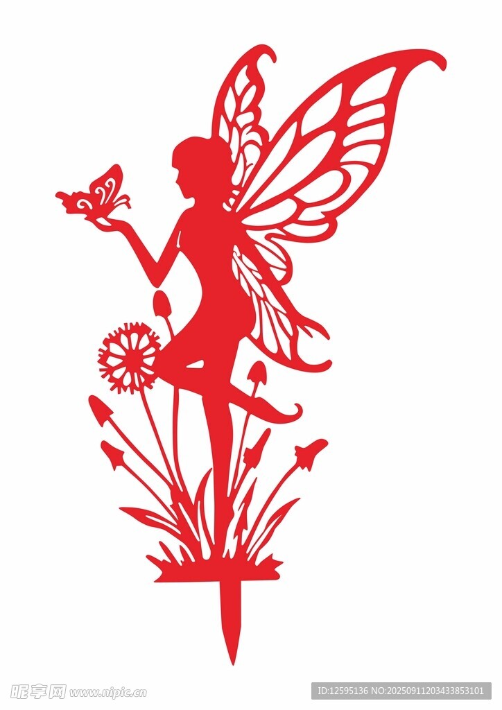 紅色剪紙風(fēng)花仙子形象