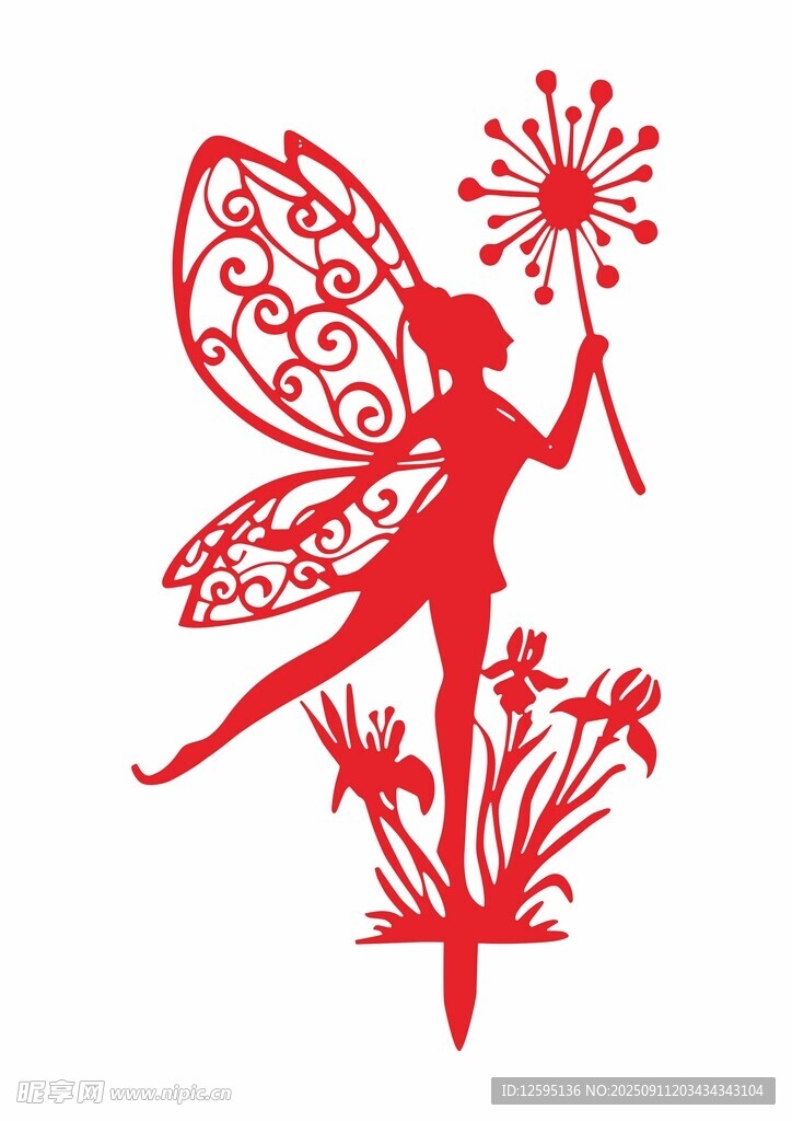 紅色剪紙風(fēng)花仙子形象