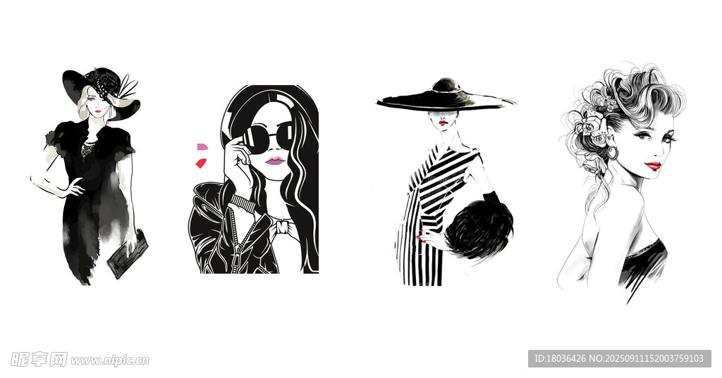 手繪時尚模特優(yōu)雅女性png