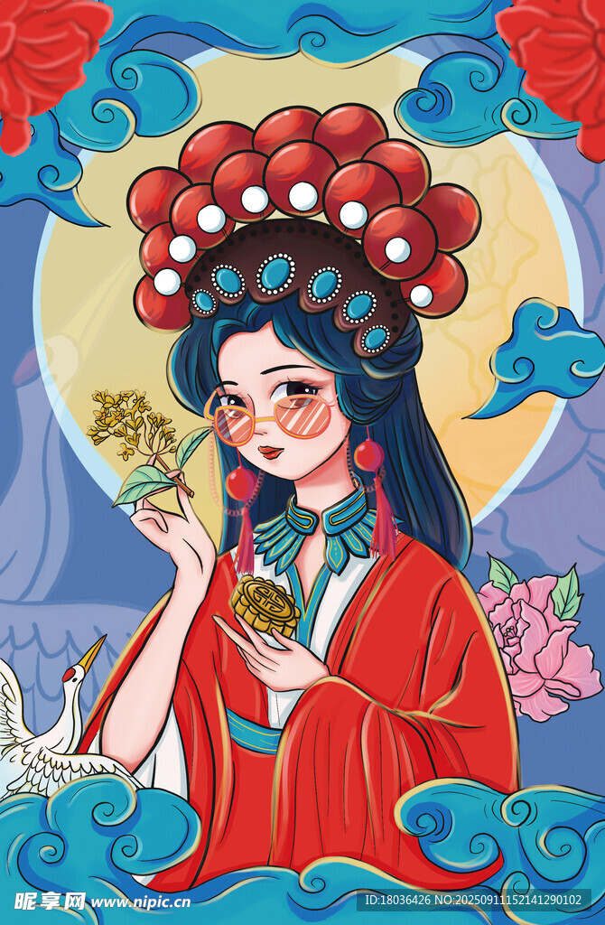 中秋京劇人物吃月餅