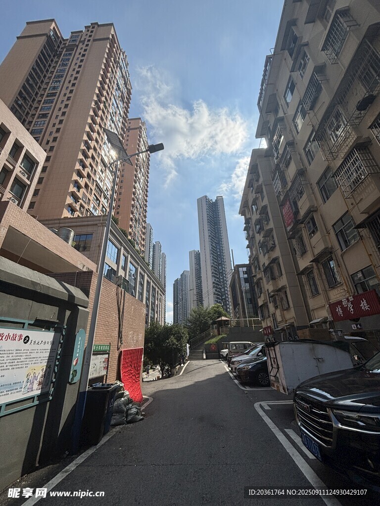 城市街道兩旁的高樓景象