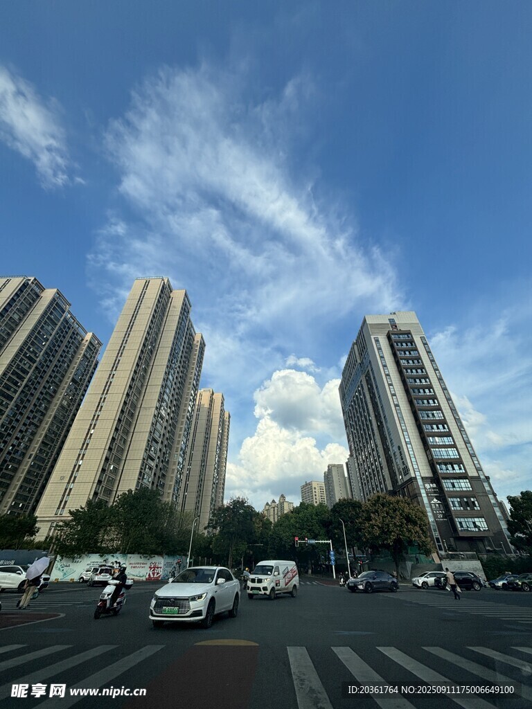 城市街道旁的高樓景觀