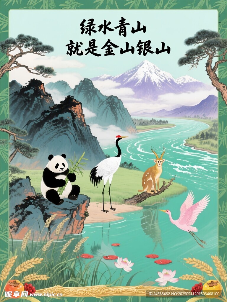 綠水青山就是金山熊貓與飛鳥海報(bào)