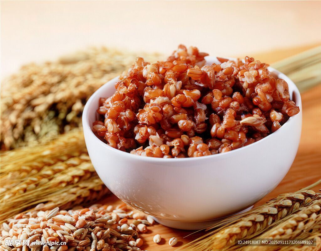 碗裝美味肉醬與麥穗相伴