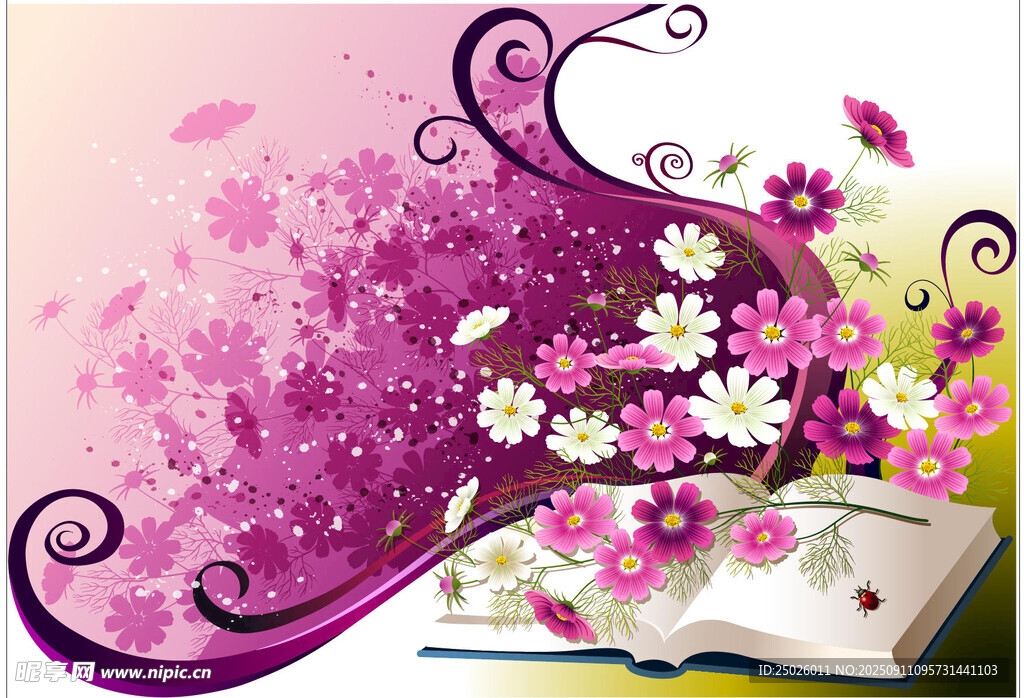 夢(mèng)幻紫調(diào)書(shū)籍花卉插畫(huà)