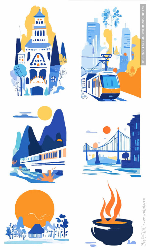 城市風(fēng)景與生活元素插畫