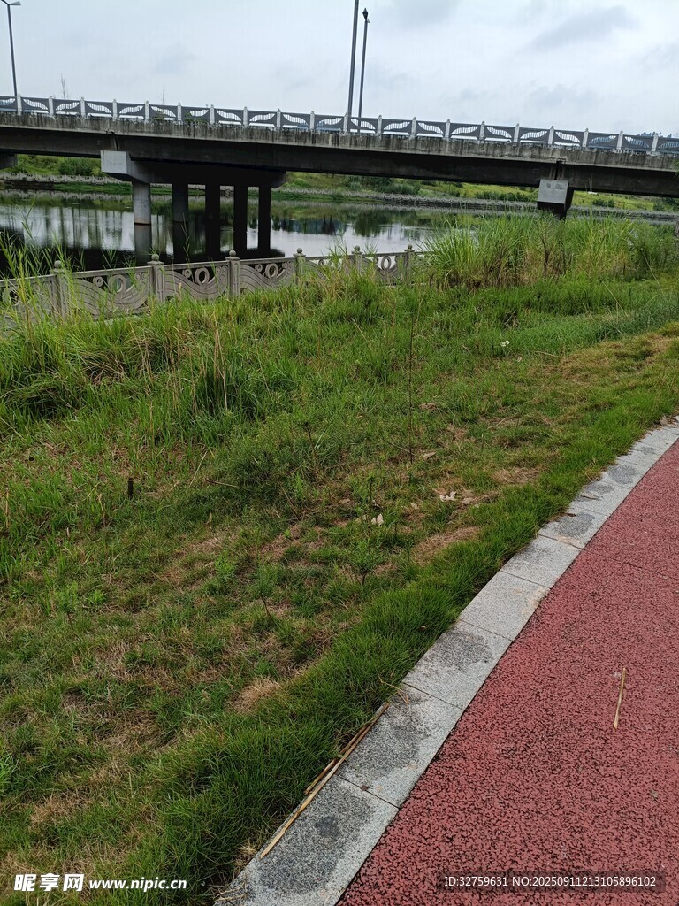 城市中紅綠相間的步道景觀