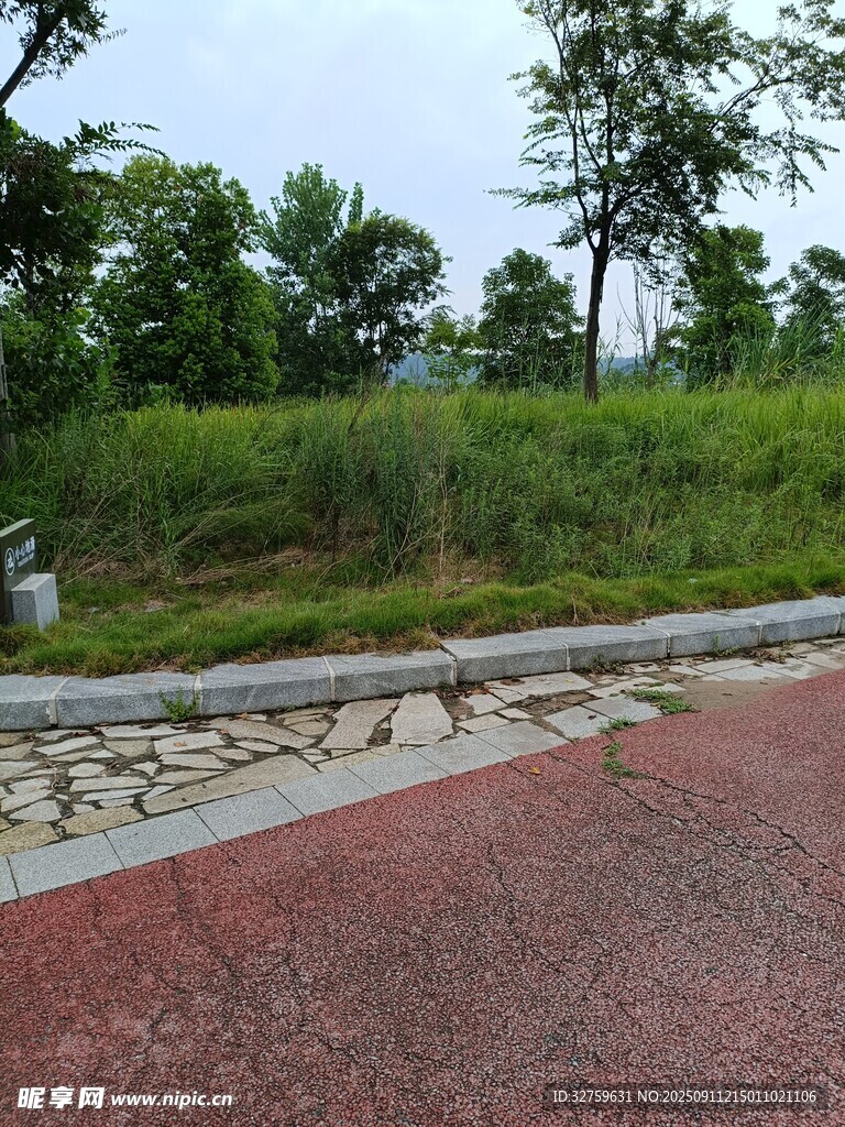 戶(hù)外紅色步道旁綠植景觀(guān)