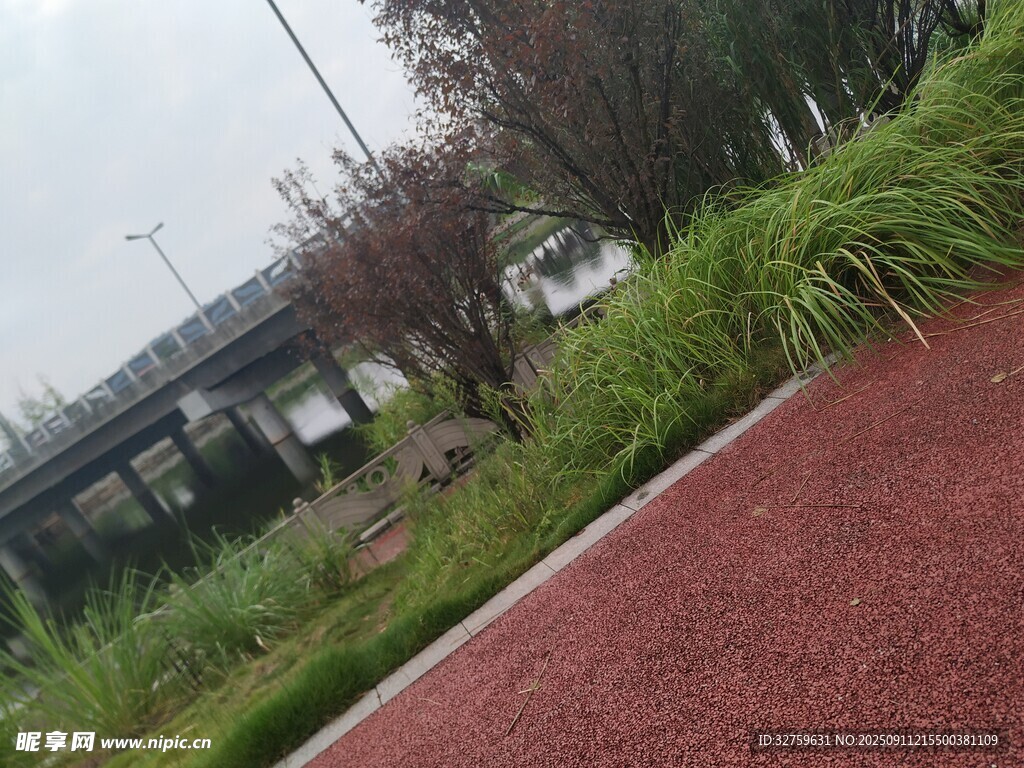 戶外紅色步道旁綠植景觀