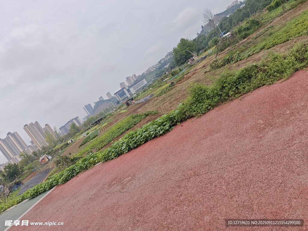 城市中的紅色健身步道