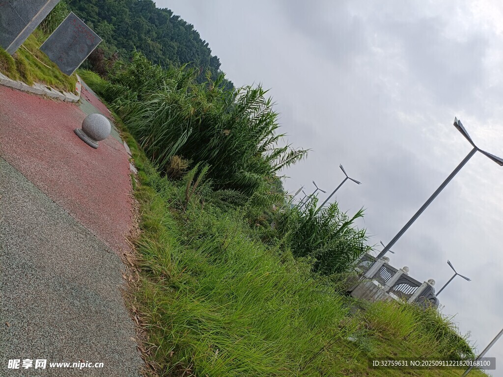 戶(hù)外彩色步道旁綠植景觀