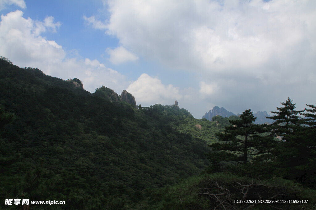 黃山青山云霧間的秀麗景致