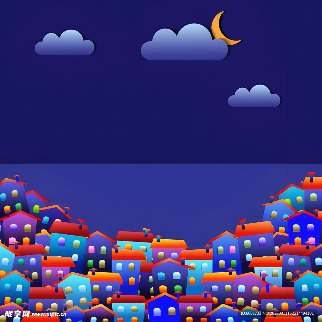 月夜下的多彩城鎮(zhèn)景觀