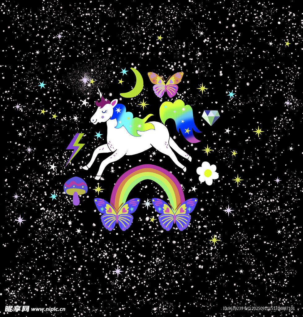 夢(mèng)幻獨(dú)角獸在星空彩虹中