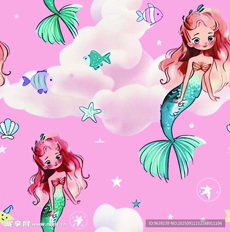 夢幻美人魚卡通圖案背景