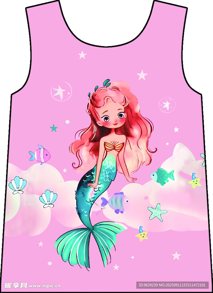 粉色美人魚兒童背心圖案