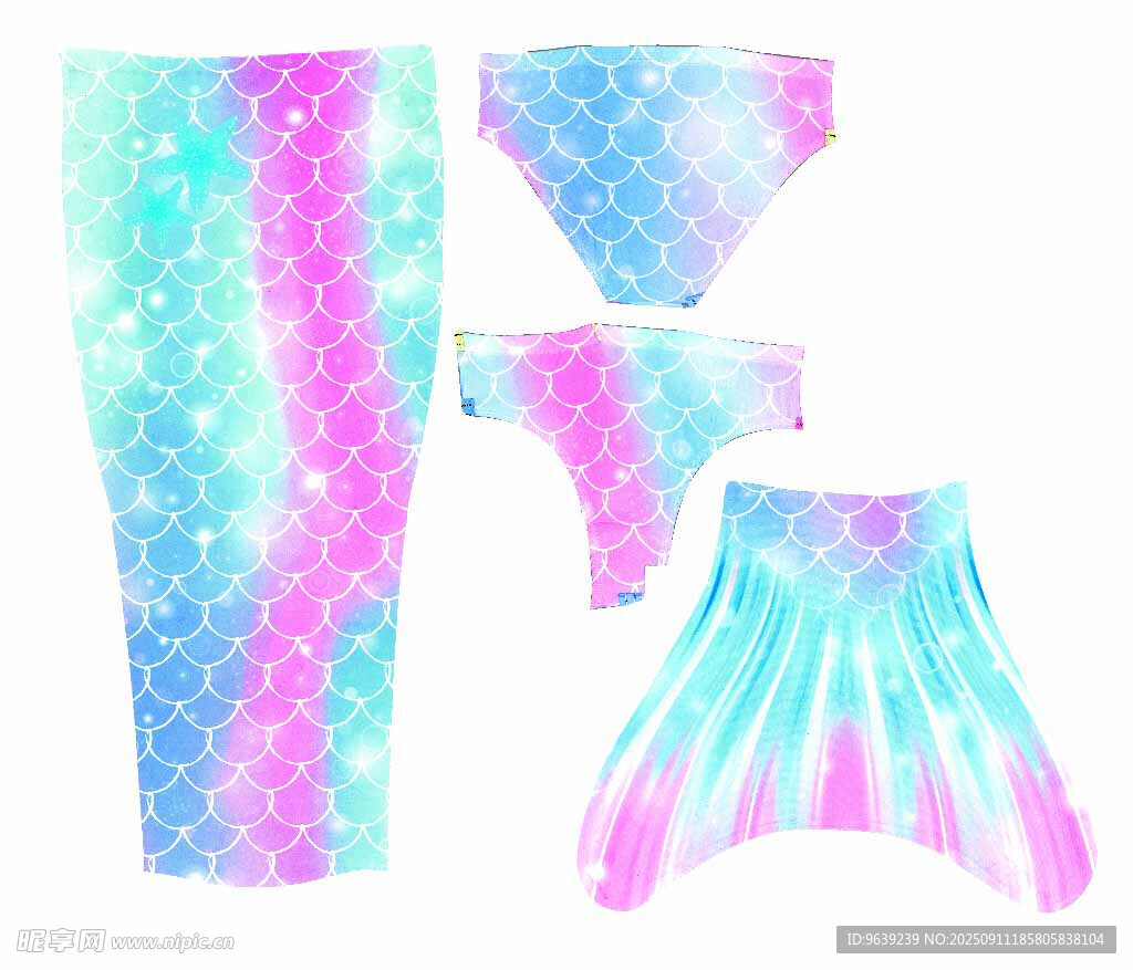 夢幻漸變美人魚圖案服飾
