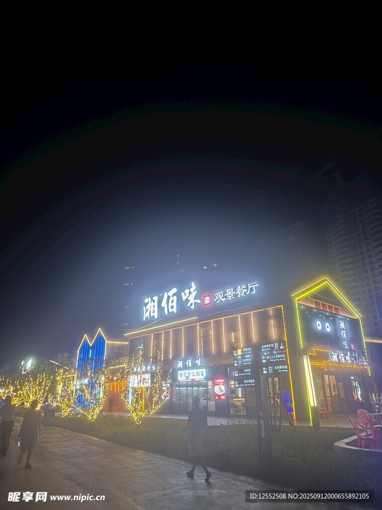 夜晚燈火璀璨的商業(yè)街