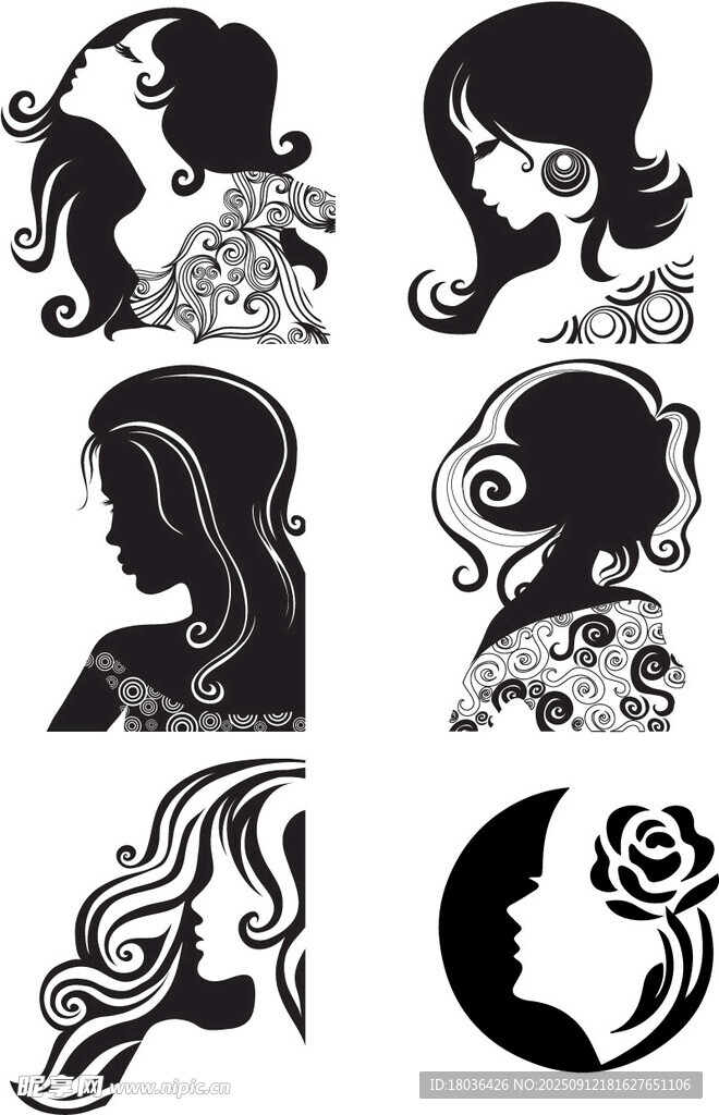 多樣女性發(fā)型輪廓圖案