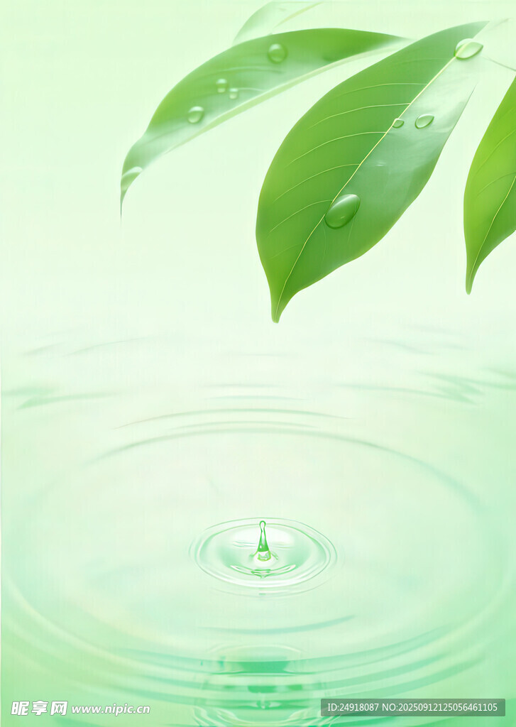 綠葉落水泛起圈圈漣漪